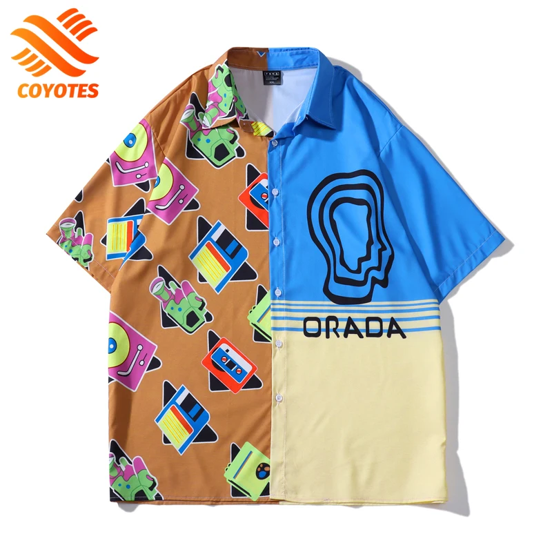 

COYOTES Fashion Hawaiian Shirts Men Women Hip Hop Oversized Print Shirt Short Sleeve Beach Shirts Summer Casual Loose Tops