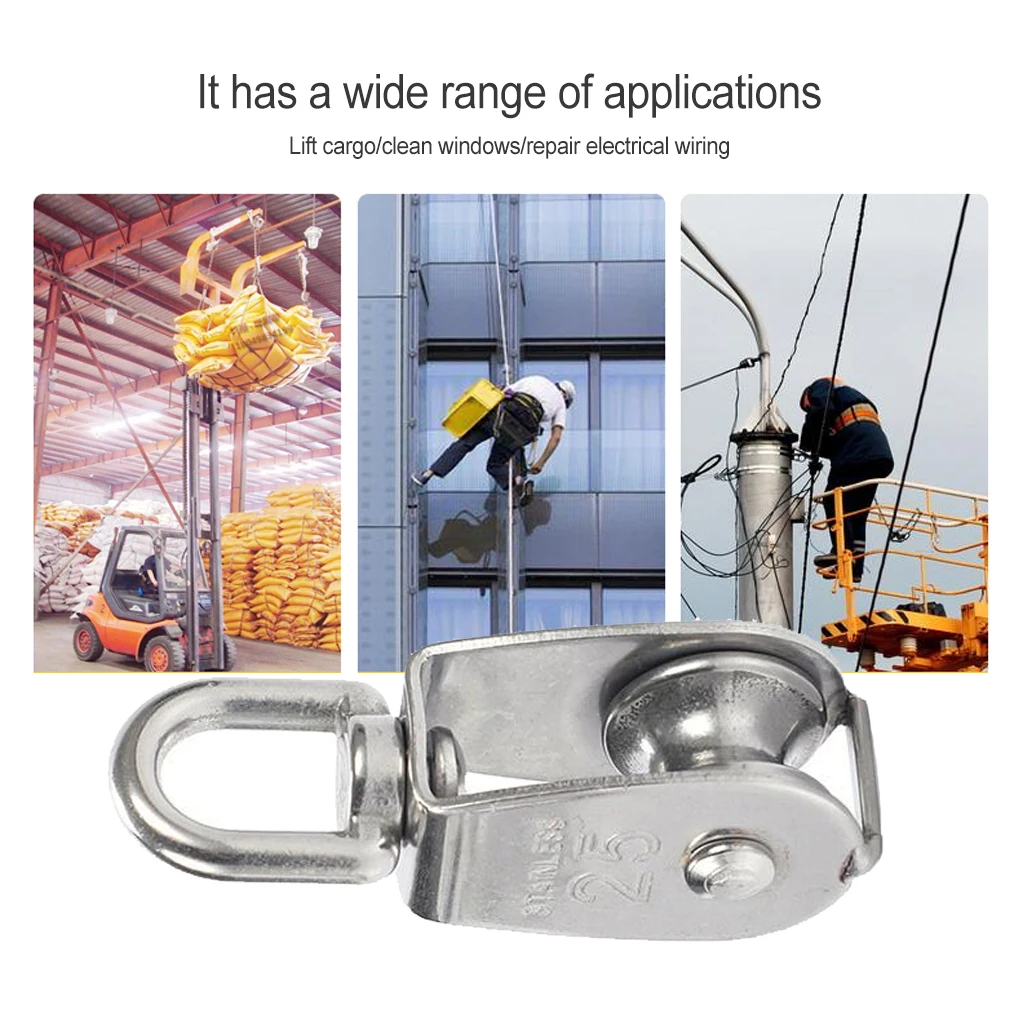 

Home Portable Stainless Steel Pulley Replacement Indoor Outdoor Lifting Roller Fixed Steel Wire Pulleys Hardware M25