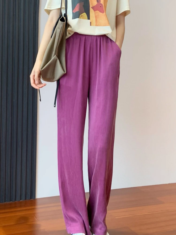 Женские брюки, Новинка весна-осень 2022, однотонные свободные прямые широкие брюки с эластичным поясом, женские повседневные брюки