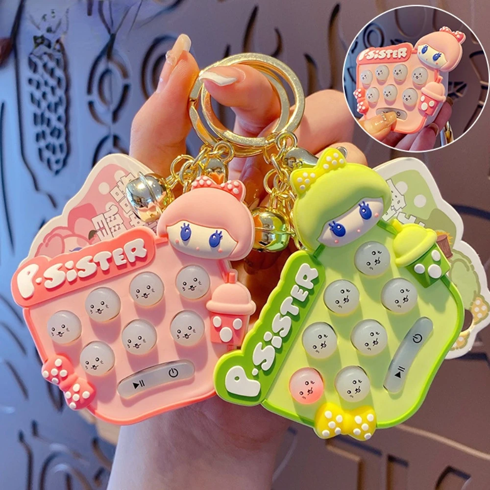 

Anime Cartoon Gopher Machine Keychain Game Machine Decompression Toys Key Ring Couple Bag Charm Car Key Chain Accessories