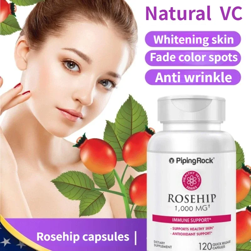 

1 Bottle 120 Capsules Natural VC Rose Hip Capsule Whitening Skin Anti Aging Improving Skin Quality Antioxidant Health