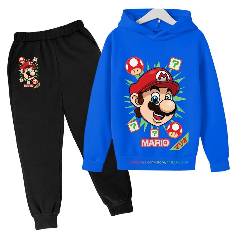 

Super Mario bros Kids Sweatshirt Pants Suit Coat Casual Boys Girls Long Sleeve Pokemon Cotton Hoodies Children Pullover Sportswe