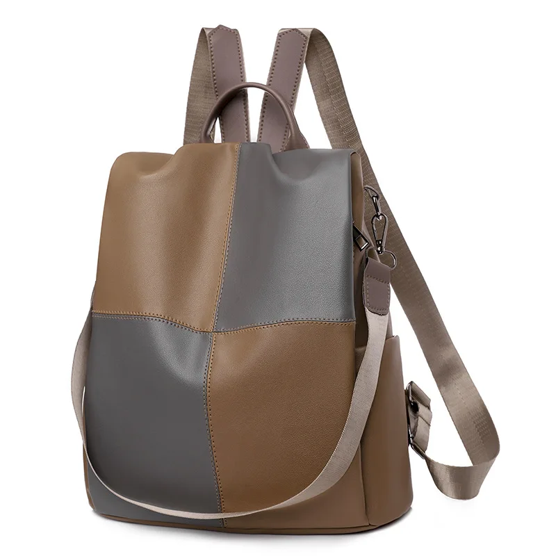 

Fashion Trend Large Panelled Soft Leather Back Backpack Designer Handbag Women'S Casual Vintage Shoulder Bag For Ladies Travel