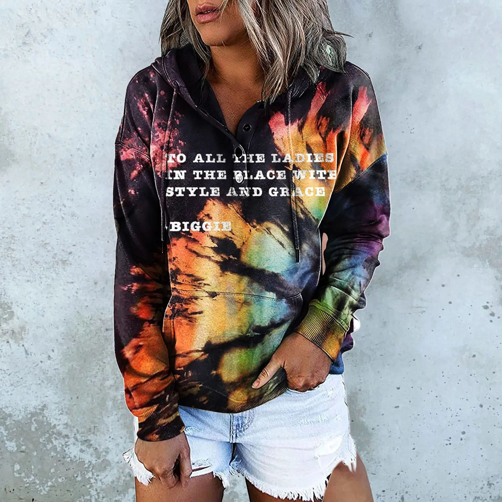 

Womens Lightweight Hoodie Sweatshirt Women Drawstring O-Neck Hooded Tie-Dye Print Long Sleeves Fleece Sweatshirt Knitted Hoodie
