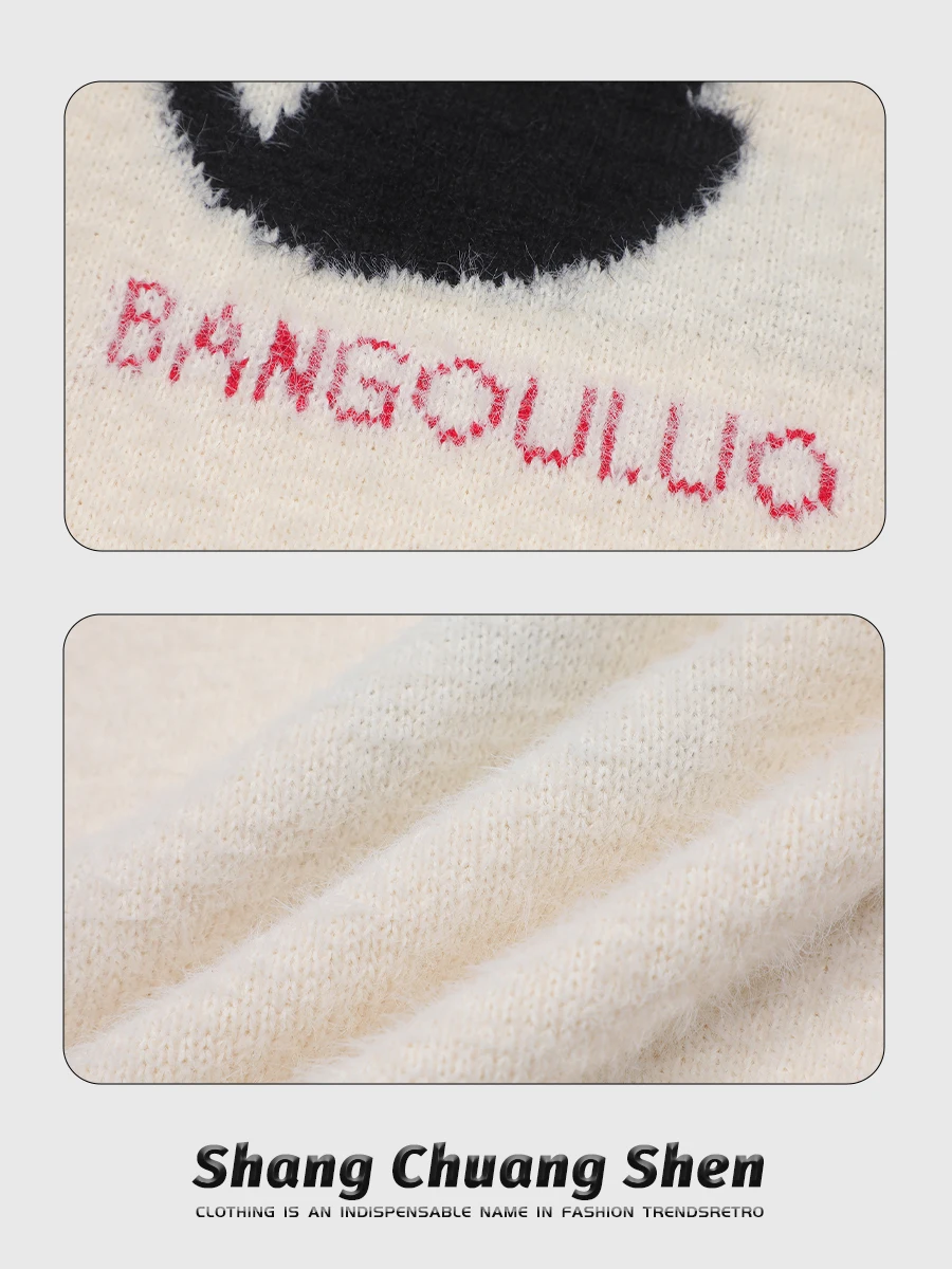 Американский винтажный жаккардовый свитер с рисунком котенка женский