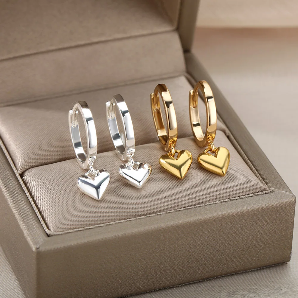 

Vintage Love Heart Dangle Earrings For Women Gold Color Stainless Steel Earrings Wedding Feamle Jewelry Party Gifts Bijoux Femme