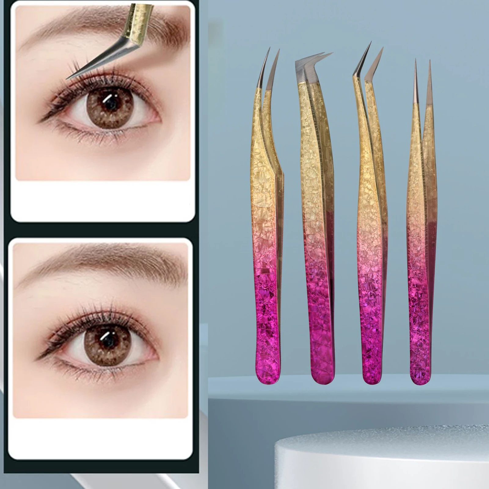 

Eyelash Tweezers Ice Flower Anti-static 3D Accurate Professional Eyebrows Lash Extension Supplies Makeup Tools 100% Closure