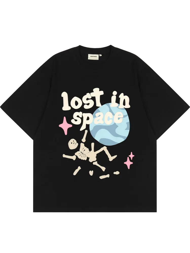 

Punk Tshirt Streetwear Hip Hop Skull Skeleton Letter Planet Print Gothic Rock T-Shirts Harajuku Casual Cotton Short Sleeve Tops