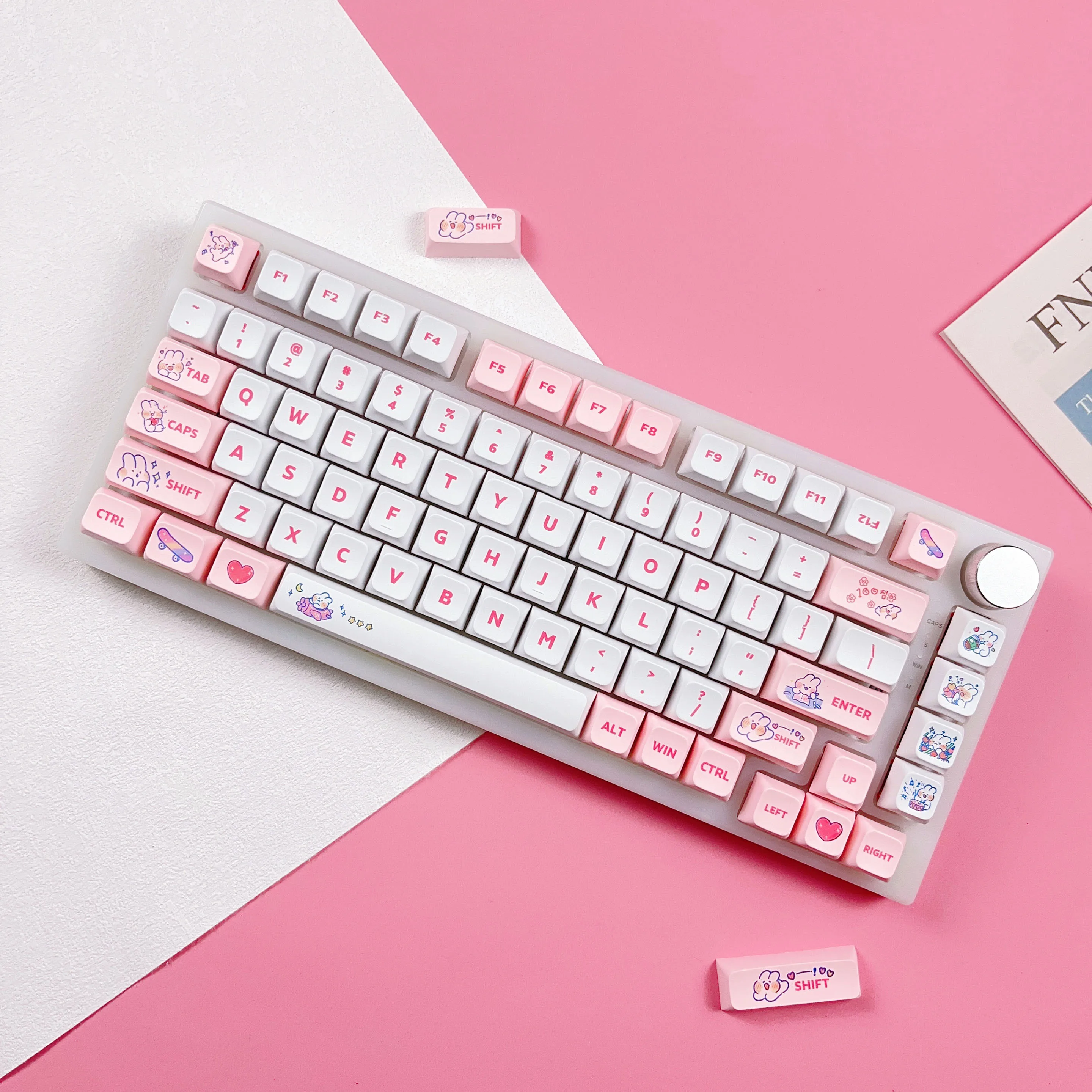 129 Keys XDA Profile PBT Pink Bunny Theme Cute Creative Keycap DYE-SUB Suitable For MX Switch Personality Mechanical Keyboard