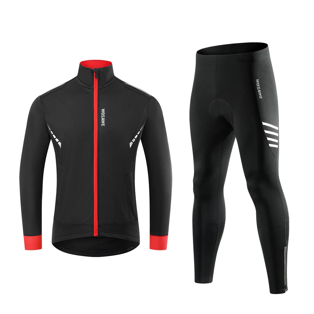 WOSAWE Cycling Set Winter Thermal Bicycle Jacket Suit Clothes Gel Pad Pants Outdoor Sport Windproof MTB Road Bike Man Sportswear