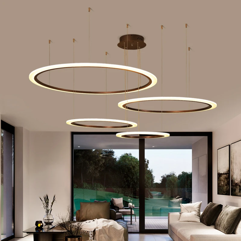 Circle Chandelier Modern LED Lights For Living Room Black Hanging Lamp Decoration Bedroom Home Luster With Remote Control
