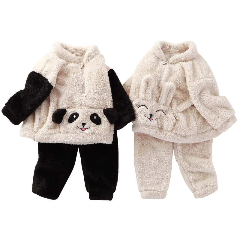 

Autumn Winter Kids Pajama Set Cute Bear Bunny Flannel Loungewear Soft Children Pajamas Boys Girls Clothes Warm Sleepwear Suit