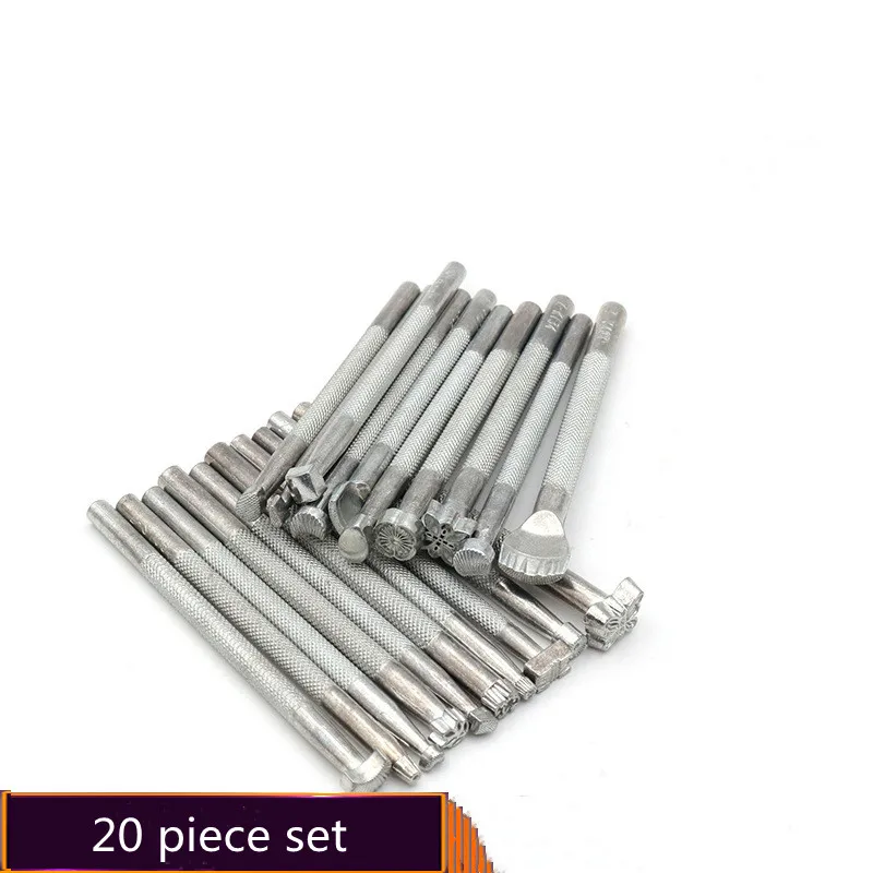 

20pcs DIT Making Leather Carving Art Tools Knock Flower Punching Tools Printing Alloy Seal Floral Design Set for Leather Craft