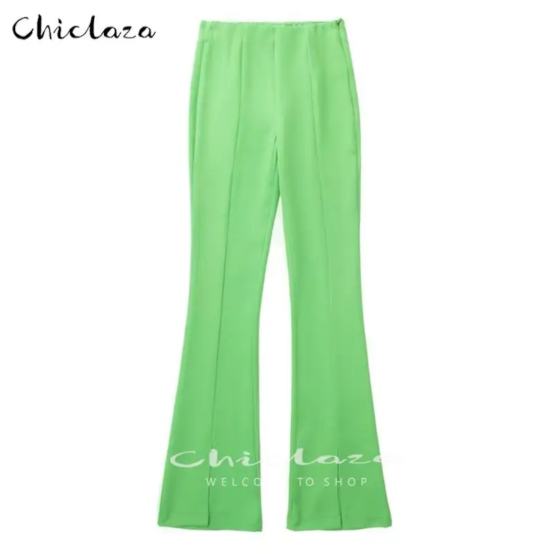 

CHICLAZA Women 2022 New Spring Summer Fashion Office Ladies Flares Pants Causal Solid High Waist Black Trousers Female