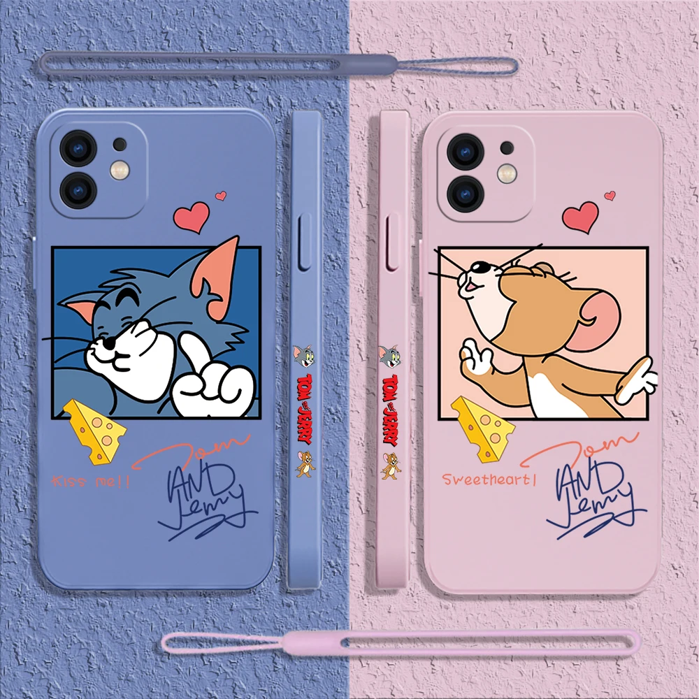 

Cartoon Tom and Jerry Phone Case For iPhone 14 13 12 11 Pro Max Mini X XR XS MAX SE20 8 7 6 Plus Silicone Cases with Hand Strap
