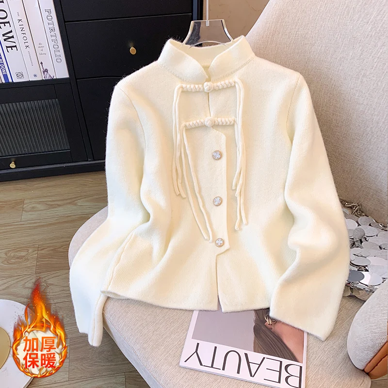 Новый красный свитер в китайском стиле с воротником кардиган куртка женский