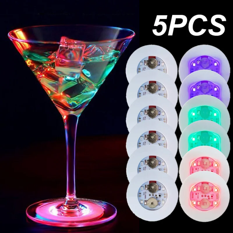 

5PCS Luminous Coaster Stickers LED Bar Drinks Cup Pad Wine Liquor Bottles Coaster Atmosphere Light Cup Sticker Kitchen Accessory