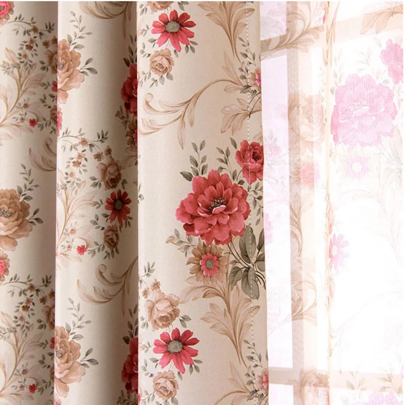 

Red Rose Printed Curtains for Living Room Flowers Fabric Curtains %70-90% Shading Curtains Blackout Curain Rose Tulle HM070#HS
