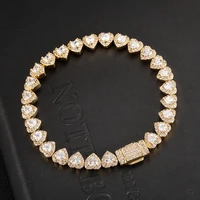 7mm heart shape baguette tennis chain bracelet iced out cubic zirconia hip hop fashion jewelry gift womens bracelet