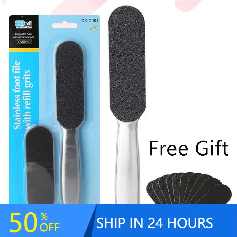 

21.5*3,4 cm Edelstahl Fuß Rasp Datei Pediküre Kallus-entferner Mit 10 Doppelseitige Ersatz Grütze Pad fuß Pflege Werkzeug 40#