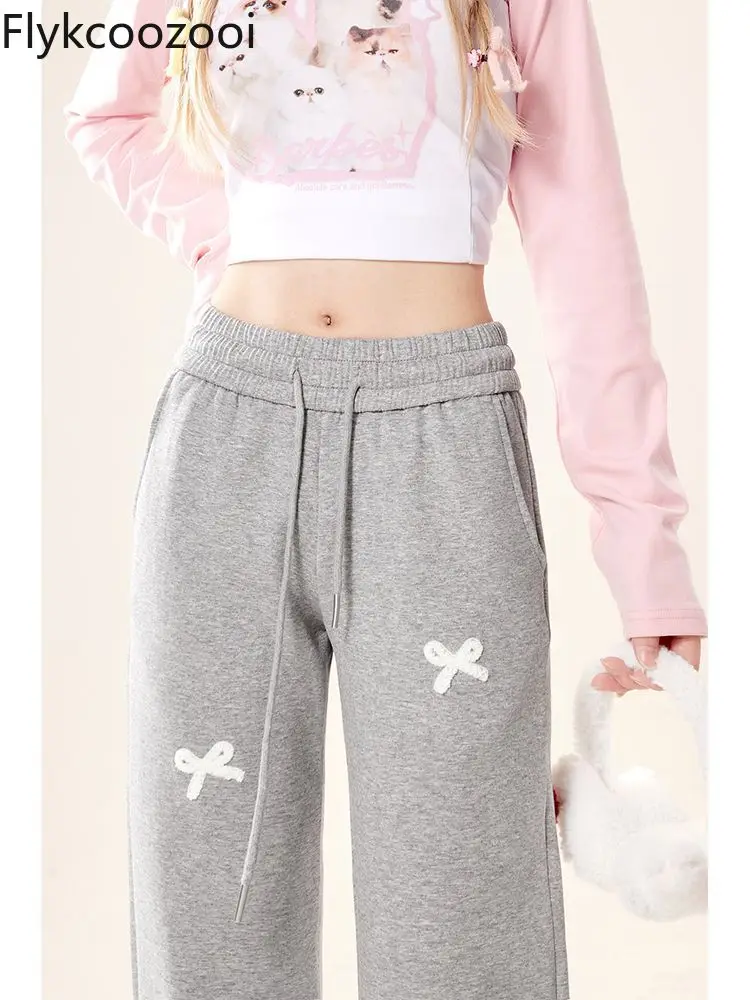 Повседневные тренировочные брюки в стиле колледжа с бантом женские новые