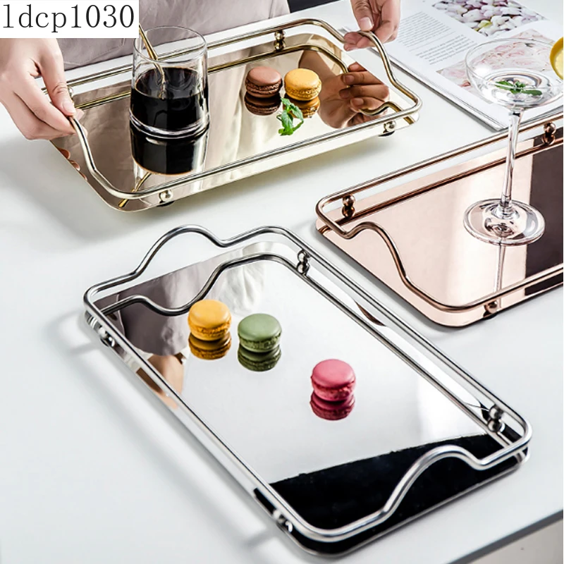 

European-style Stainless Steel Storage Tray Rectangular Household Mirror Tray Electroplating Process Display Tray Shooting Props