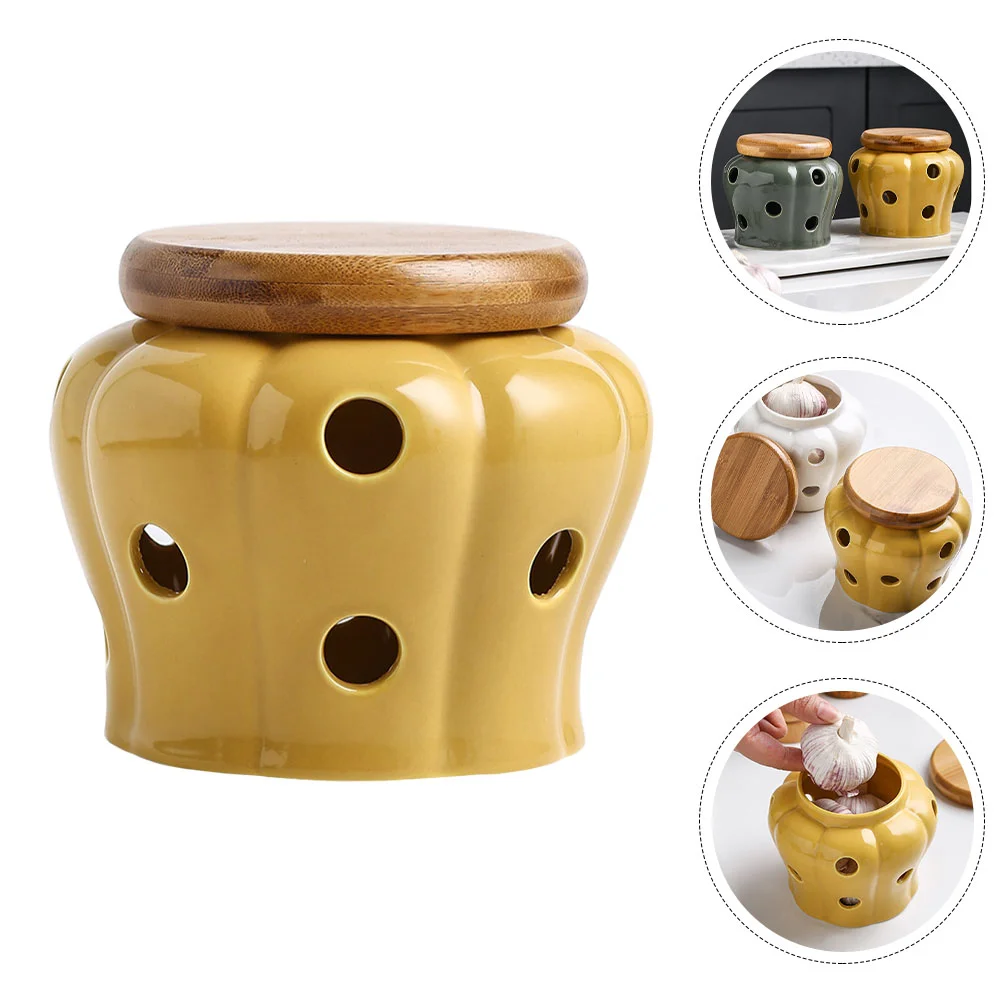 

Garlic Storage Keeper Container Ceramic Jar Kitchen Ginger Holder Onion Organizers Canister Potato Saver Jars Lemon Bin Potatoes