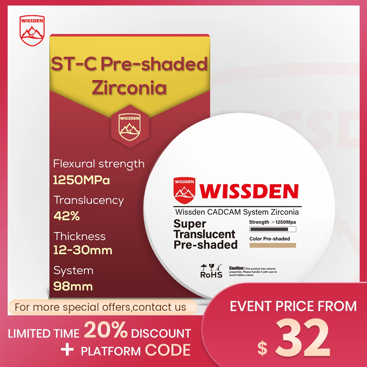 Wissden предварительно затемненные Суперпрозрачные циркониевые блоки материалы