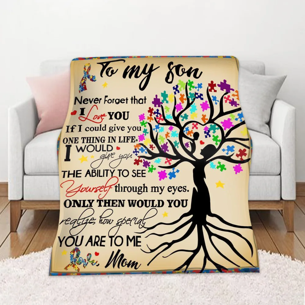 

To My Son Letter Printed Blanket Ultra-Soft Fleece Plush Throw Blankets From Mom Gifts for Son Express Love Nap Knee Quilt Cover