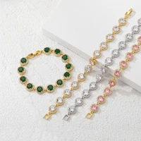 elegant round zircon bracelet for women white green pink cz stone statement exquisite jewelry female engagement wedding gift