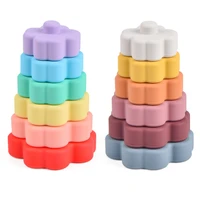 new silicone stacking toys colorful flower building blocks 3d folding tower game stacking montessori educational puzzle toy