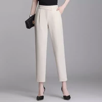 2022 summer trouser suits high waisted pants women fashion cotton linen office beige pants chic button elegant casual s 5xl