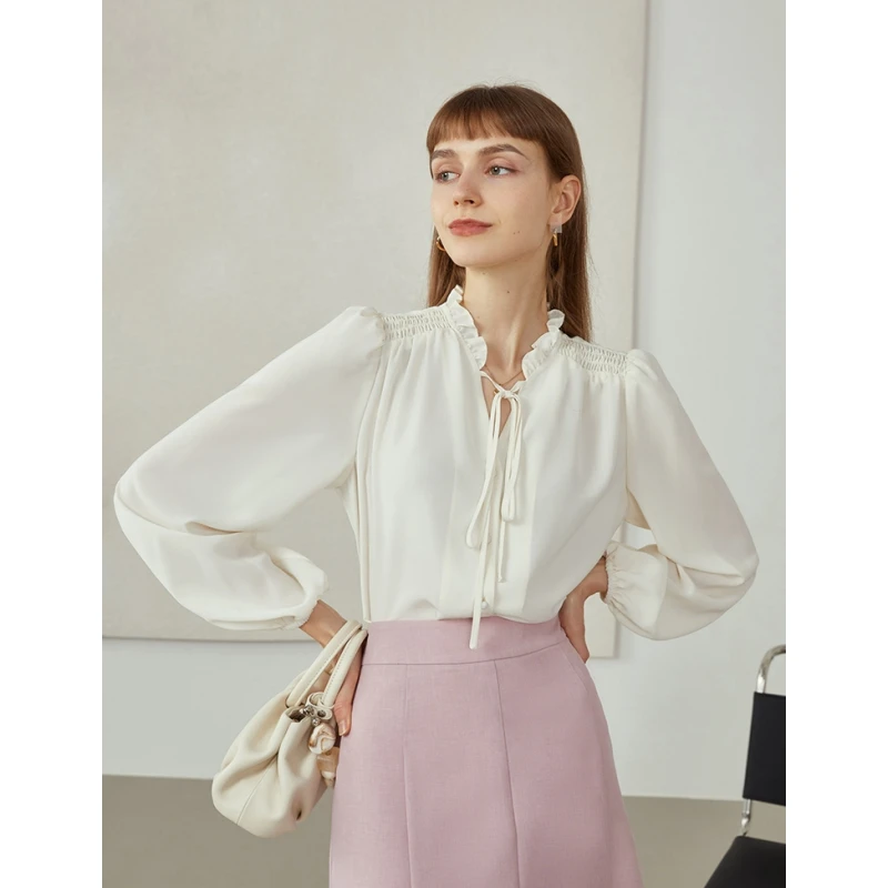 

Женская одежда, рубашка, Весенняя белая рубашка, модная новинка 2023, Женская шикарная Удобная Повседневная Блузка с длинным рукавом, топы