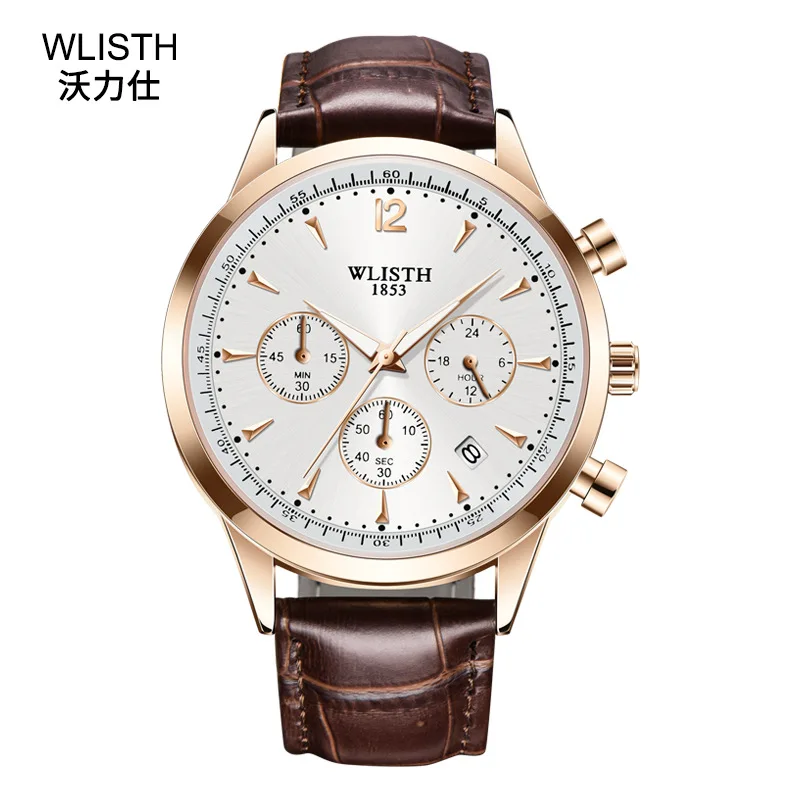 WLISTH Original Watch Men Top Brand Luxury Chronograph Quartz Calendar Watches Waterproof Luminous Leather Wristwatch Men Clock enlarge