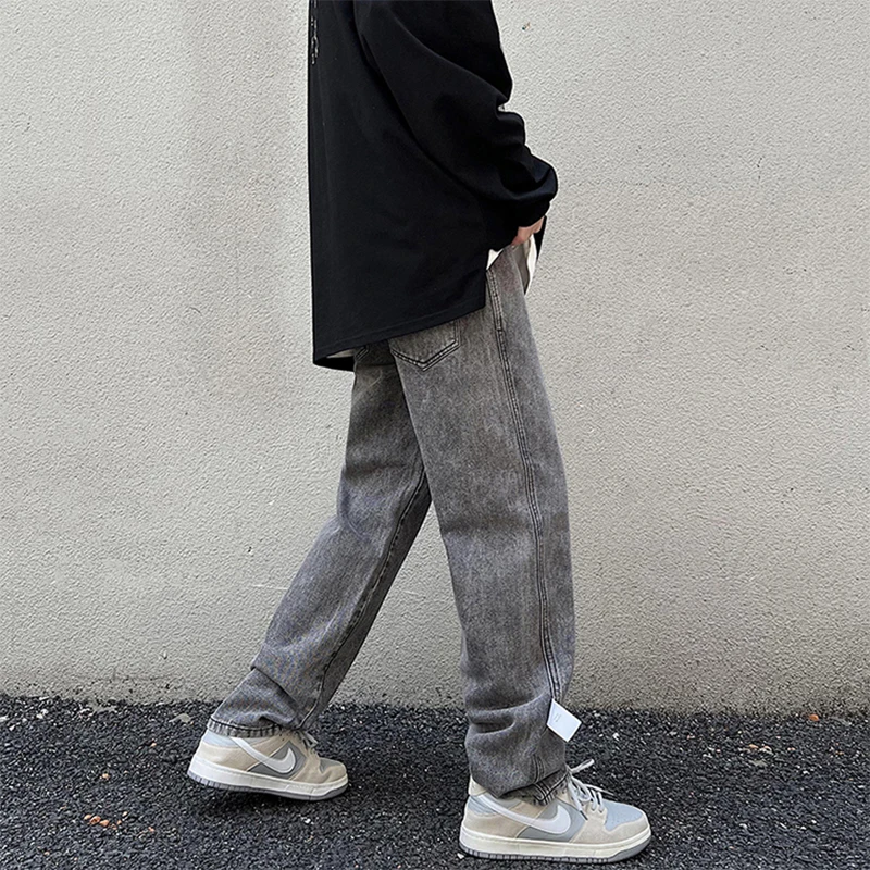 Four Seasons American High Street Simple Wild Jeans Men's Straight Ins Loose Design Trousers Fashion Streetwear Ins Hot Sale
