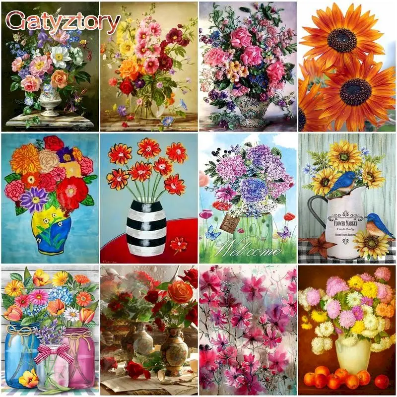 Купи GATYZTORY Interior Paint By Numbers Flower Vase For Adults Kill Time Painting By Number Flower Painting Diy Home Decor за 362 рублей в магазине AliExpress