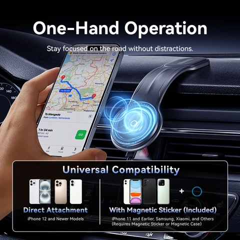 Магнитный автомобильный держатель для телефона Vention, клейкий стиль, регулируемая приборная панель Magsafe для iPhone 12-17, 15 Вт, беспроводная быстрая зарядка