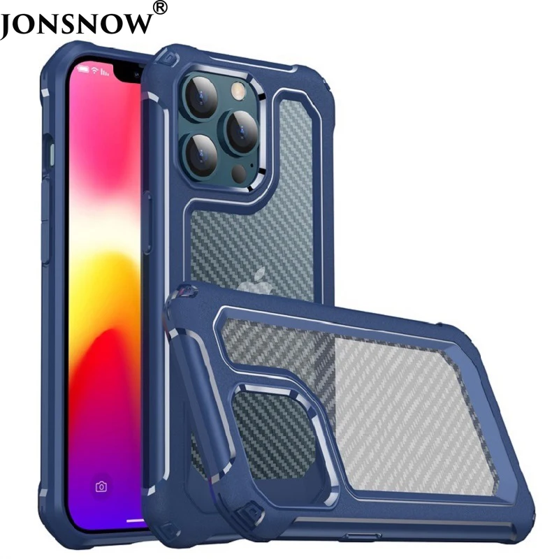 Shockproof Armor Phone Case for iPhone 13 12 11 Pro Max Mini Cover Transparent Carbon Fiber Protection Cover Shell Capa Coque