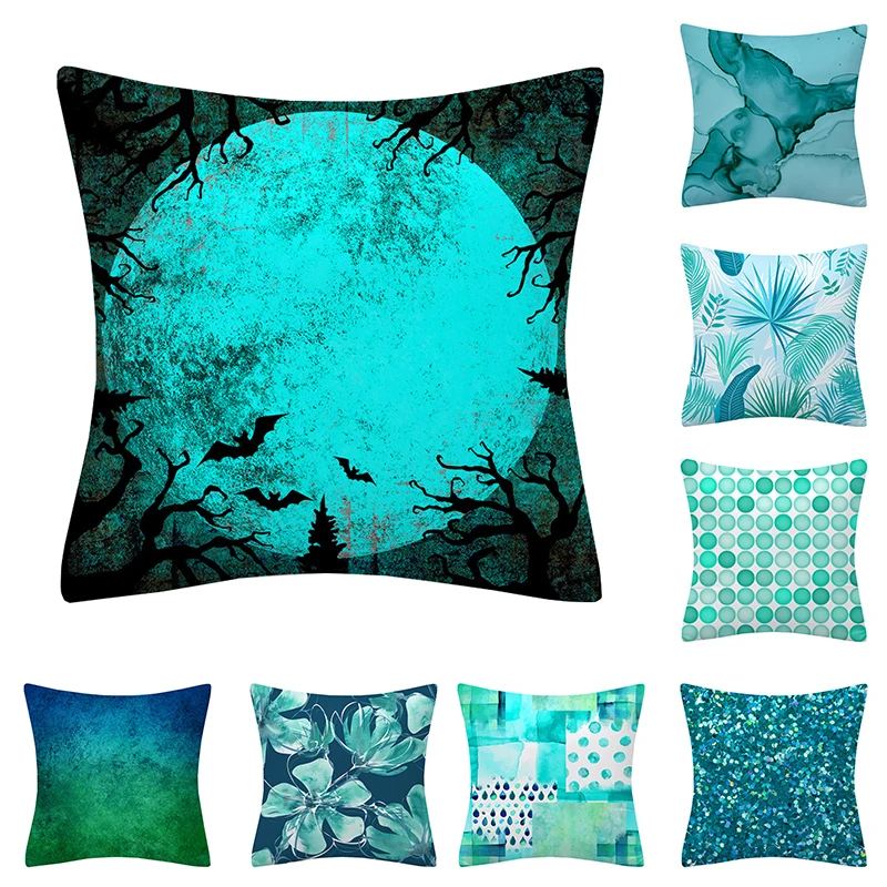 

45x45cm Teal Blue Abstract Cushion Cover Nordic Geometric Pillowcase Living Room Bedroom Home Decorative Sofa Throw Pillow Cover