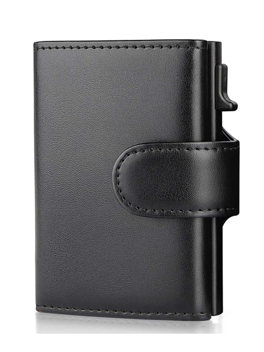 Gebwolf Aluminum Credit Card Holder Wallet RFID Blocking Trifold Smart Men Wallets 100% Genuine Leather Slim with Coin Pocket