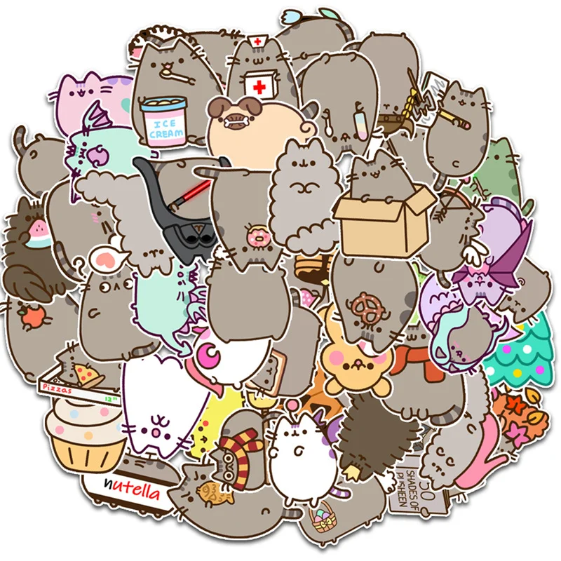 

50pcs Kawaii Chunky Cat Stickers Cute Decorative Stationery Scrapbook Notebook Phone Diary DIY Waterproof Kids Sticker Toy
