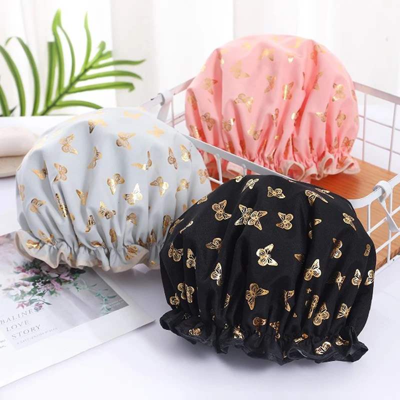 

1PC Waterproof Shower Cap Double Layer Shower Hair Cover Women Supplies for Kitchen Bathroom Shampoo Caps Bath Hat