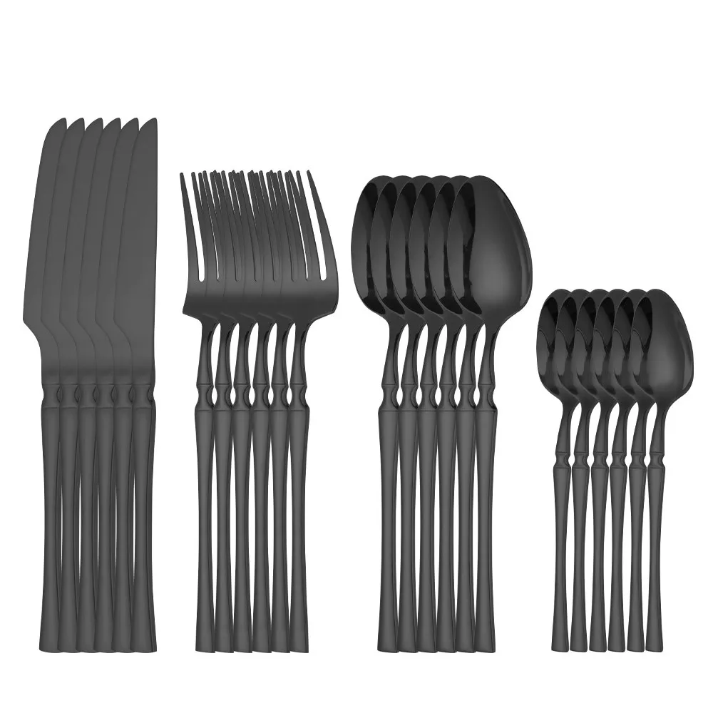 

Stainless Steel Tableware Steak Knife Fork Spoon 24-piece Titanium Plated Flat Cutlery Set Western Food Hotel Dinner Dinnerware
