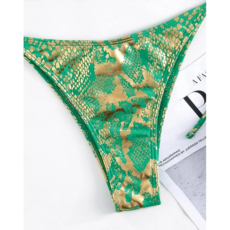 Сексуальные бикини Блестящие купальники с принтом змеиной кожи женский