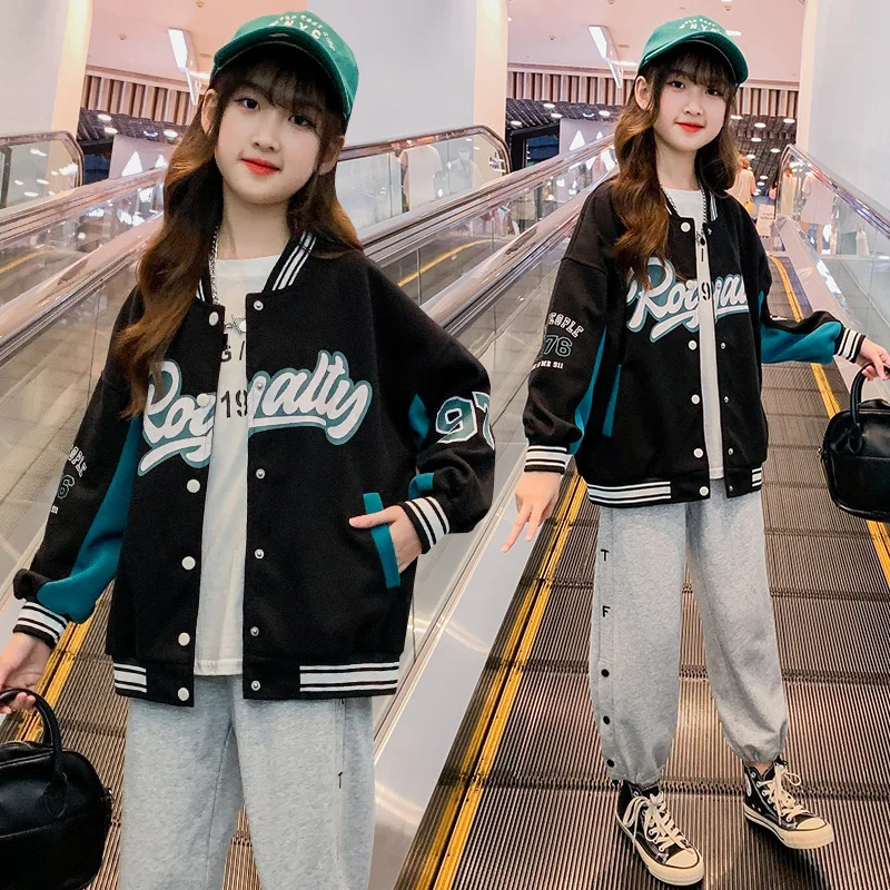 

Autumn Winter Fashion Bomber Jackets for Girls Streetwear Baseball Uniform Kids Coat Jackets Teenage Girls Coats Loose Student
