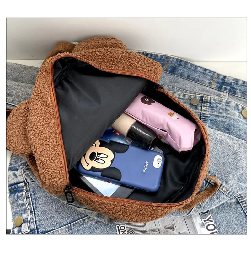 Autumn And Winter Fashion Solid Color Backpack Lightweight Plush Bear Preschool Bag Kids Backpack for Boys Girls Ladies Purse