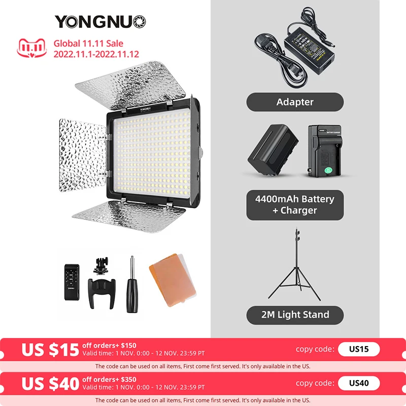 

Yongnuo YN300 III YN300III 3200k-5500K CRI95 фотокамера, фото, фотография, фотосессия, опционально с адаптером питания переменного тока + комплект аккумуляторов NP770