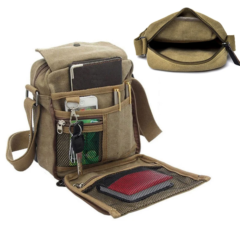 

Men Canvas Handbags Single Strap Male Shoulder Bags Solid Zipper School Bags for Teenager Boy Casual Satchel Messenger Bag X1CT