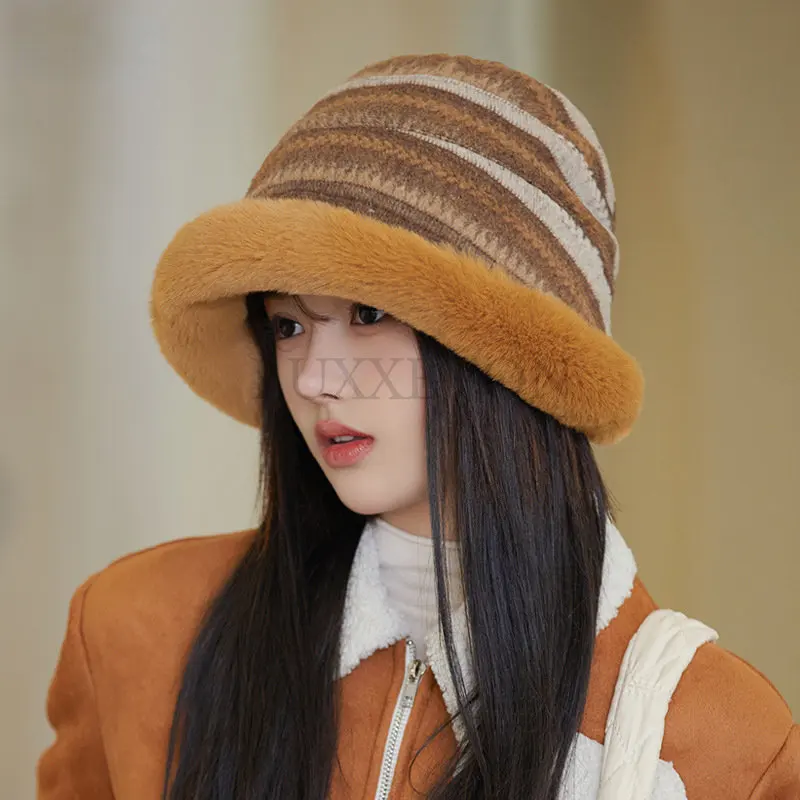 

Women Bucket Hats Winter Velvet Thicken Fishing Fisherman Hat Keep Warm Female Fashion Outdoor Panama Caps