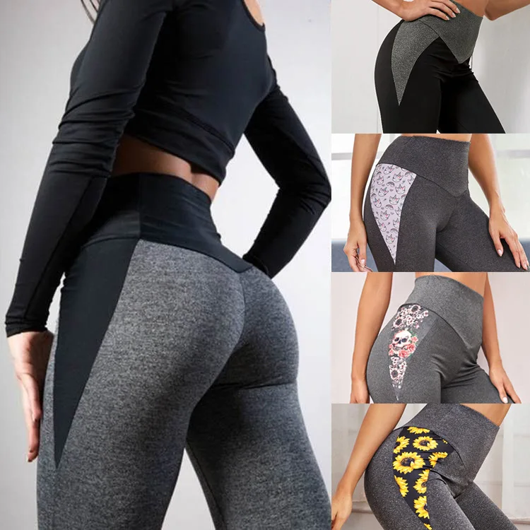 

Contrast Pattern Yoga Leggings With High Waist And Hip Lifting Elastic Tight-fitting Thin Tight-fitting Nine-point Pencil Pants
